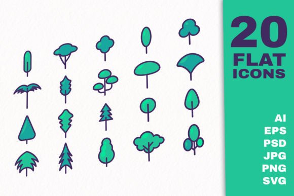 20 Green Tree Icons: A Versatile Vector Set for Design