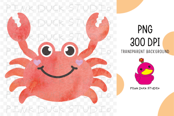 Watercolor Crab Summer Beach Animal Red