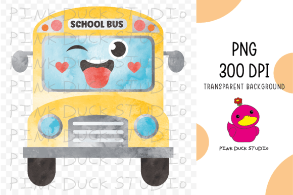 Watercolor School Bus Transportation Art